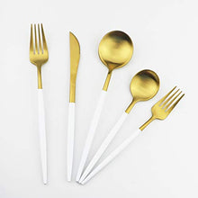 Load image into Gallery viewer, Gugrida White Gold Flatware, Royal 20 Piece Matte White Handle 18/10 Stainless Steel Tableware Sets for 4 Including Forks Spoons Knives, Camping Silverware Travel Utensils Set Cutlery (White Gold)