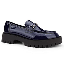 Load image into Gallery viewer, ISOMEI Loafers for Women Comfort Chunky Heel Loafers Patent Leather Chunky Loafers(Blue,8)