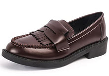 Load image into Gallery viewer, DADAWEN Women's Slip-On Tassel Round Toe Platform Casual Oxfords Dress Shoes Brown US Size 7