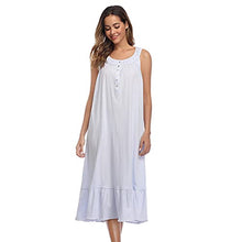 Load image into Gallery viewer, MZROCR Cotton Nightgowns for women Soft Sleeveless Night gown Long Nightdress for Ladies Button Down Pajama Dress Sleepwear Four seasons Light Blue