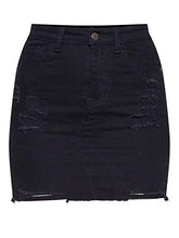 Load image into Gallery viewer, Angelegant Jean Skirt Women's High Waisted Fringed Slim Fit Elastic Bodycon Mini Denim Skirt (S, Black Hole Washed)