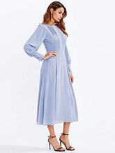 Load image into Gallery viewer, Milumia Women's Elegant Frilled Long Sleeve Pleated Fit and Flare Dress Light Blue Medium