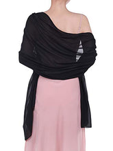Load image into Gallery viewer, WILLBOND Womens Chiffon Bridal Evening Soft Wrap Scarf Shawl, Chiffon Scarf Ribbon Scarf for Women and Girls (Black)
