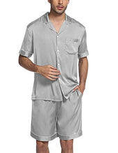 Load image into Gallery viewer, Ekouaer Men's Short Sleeve Pajama Set Satin Sleepwear with Pockets Loose Sleep Loungewear 2 Pieces Summer Pjs Black