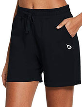 Load image into Gallery viewer, BALEAF Women's 5" Casual Jersey Cotton Shorts Lounge Yoga Pajama Walking Shorts with Pockets Activewear Black Size L
