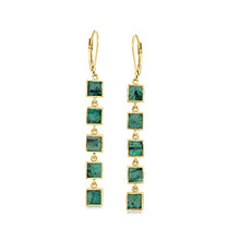 Load image into Gallery viewer, Ross-Simons 7.25 ct. t.w. Emerald Square-Link Drop Earrings in 18kt Gold Over Sterling