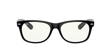 Load image into Gallery viewer, Ray-Ban Unisex-Adult RB2132 New Wayfarer Blue Light Filtering Everglasses, Shiny Black/Clear, 52 mm