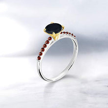 Load image into Gallery viewer, Gem Stone King 1.04 Ct Black Onyx Red Garnet 925 Silver Ring with 10K Yellow Gold Prongs (Size 5)