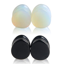 Load image into Gallery viewer, HQLA 2 Pairs Teardrop Clear Opalite Moonstone & Black Obsidian Natural Stone Plug Tunnels Ear Gauges Expanders Stretcher Body Piercings (0g(8mm))