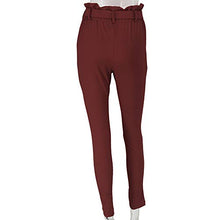 Load image into Gallery viewer, Ohvera Women's All Occasions Paper Bag Waist Pants Trousers with Tie Pockets WineRed Large