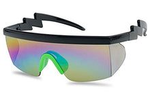 Load image into Gallery viewer, Large Wrap Around Rainbow Mirrored Semi Rimless Flat Top Shield Goggles Sunglasses (Black Green Frame | Rainbow Mirror)