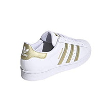 Load image into Gallery viewer, adidas Originals Women's Superstar Sneaker, White/Gold Metallic/White, 9.5