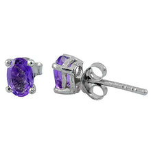Load image into Gallery viewer, Purple Oval Cut 6x4mm February Birthstone Natural Amethyst 0.9 ct. Gemstone in 925 Sterling Silver Stud Earring Jewelry