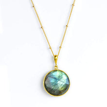 Load image into Gallery viewer, Large Round Natural Labradorite Pendant Necklace, Labradorite Necklace, Blue Labradorite Jewelry, 18mm Round Gemstone Pendant Necklace