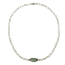 Load image into Gallery viewer, NOVICA Cultured Freshwater Pearl and Jade Pendant Necklace with Sterling Silver, Touch of Life'