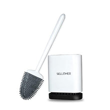 Load image into Gallery viewer, Sellemer Toilet Brush and Holder Set for Bathroom, Flexible Toilet Bowl Brush Head with Silicone Bristles, Compact Size for Storage and Organization, Ventilation Slots Base (White)