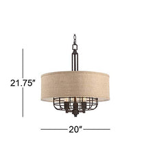 Load image into Gallery viewer, Tremont Rust Cage Pendant Chandelier 20" Wide Industrial Rustic Tan Burlap Drum Shade 3-Light Fixture for Dining Room House Foyer Kitchen Island Entryway Bedroom Living Room - Franklin Iron Works