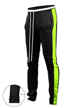 Load image into Gallery viewer, SCREENSHOTBRAND-S41700 Mens Hip Hop Premium Slim Fit Track Pants - Athletic Jogger Bottom with Side Taping-BK/NE-Medium
