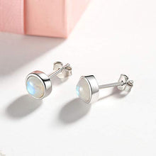 Load image into Gallery viewer, Angol Sterling Silver Moonstone Stud Earrings for Women Girls, 925 Hypoallergenic Rainbow Moonstone Earrings, 5MM Tiny Cute Round Natural Gemstone Earrings Birthday Christmas Gift with Box (White, 5)