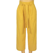 Load image into Gallery viewer, MOLFROA Womens Casual Crop Wide Leg Lace Up High Waisted Dress Pants with Fabric Belt (Yellow,S)