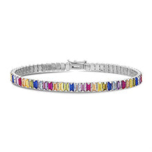 Load image into Gallery viewer, Devin Rose Rhodium Plated Sterling Silver Rainbow Baguette Cubic Zirconia Tennis Bracelet for Women (White)