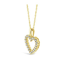 Load image into Gallery viewer, Brilliant Expressions 10K Yellow Gold 1/4 Cttw Conflict Free Diamond Open Heart Pendant Necklace (I-J Color, I2-I3 Clarity), Adjustable Chain 16-18 inch