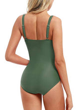 Load image into Gallery viewer, Firpearl Women's Black One Piece Swimsuit Padded Push Up Ruched Tummy Control Swimwear 18 Army Green-2