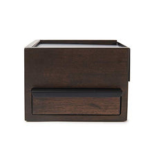 Load image into Gallery viewer, Umbra Mini Stowit Jewelry Box - Modern Keepsake Storage Organizer with Hidden Compartment Drawers for Ring, Bracelet, Watch, Necklace, Earrings, and Accessories (Black / Walnut)