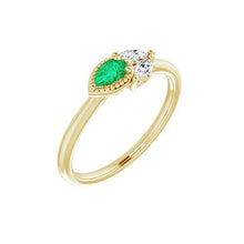 Load image into Gallery viewer, Solid 14k Yellow Gold Solitaire Emerald and 1/8 Cttw Diamond Ring Band (.13 Cttw) (Width = 6.3mm) - Size 8