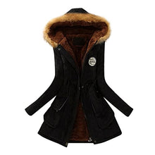 Load image into Gallery viewer, OutTop Quilted Winter Coats for Women Thickened Warm Fleece Lined Faux Fur Hood Full-Zipper Down Jacket Parka Outwear (#01-Black, XL)