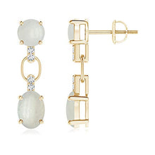 Load image into Gallery viewer, June Birthstone - Round and Oval Moonstone Dangle Earrings with Diamonds in 14K Yellow Gold (7x5mm Moonstone)