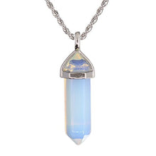 Load image into Gallery viewer, Synthetic Opalite Moonstone Glass Hexagonal Pointed Reiki Chakra Pendant Necklace 20" High-Grade Iron Gift Box