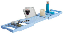 Load image into Gallery viewer, Aquaa Life Classy Blue Bathtub Tray, Expandable Bamboo Bathtub Caddy Tray, Wooden Bath Tray, Two Person Extendable Bath Tray with Wine Phone Book and Soap Holder, Luxury Bathtub Accessories Set