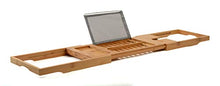 Load image into Gallery viewer, Premium Bamboo Bathtub Tray Caddy - Wood Bath Tray Expandable with Book and Wine Holder - Gift Idea for Loved Ones