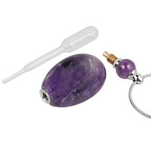 Load image into Gallery viewer, TUMBEELLUWA Essential Oil Diffuser Aromatherapy Stone Pendant Necklace for Unisex ,Healing Crystal Gemstone Necklace Ellipse Pendant for Women and Men, Amethyst Stone.