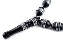 Load image into Gallery viewer, 33 Premium Silver Inlaid Striped Oval Arabian Prayer Beads (14x9mm), Islamic Tasbih, Ramadan Gift, Middle Eastern Beads - The Bead Chest