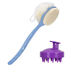 Load image into Gallery viewer, SetSail 2 Pack Shower Body Brush with Bristles and Loofah & Hair Scalp Massager Shampoo Brush, Long Handle Back Scrubber for Shower, Soft Silicone Hair Scalp Scrubber, Dry and Wet Hair Brush