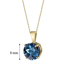 Load image into Gallery viewer, Peora London Blue Topaz Pendant in 14 Karat Yellow Gold, Classic Solitaire, Round Shape, 8mm, 2.50 Carats total