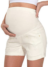 Load image into Gallery viewer, PIQIDIG Womens Maternity Jeans Shorts Belly Support Pregnancy Short Pants White M