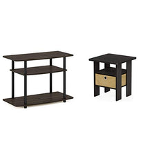 Load image into Gallery viewer, FURINNO Turn-N-Tube No Tools 3-Tier TV Stands, Dark Brown/Black & End Table Bedroom Night Stand w/Bin Drawer, Espresso/Brown