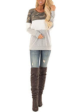 Load image into Gallery viewer, VIMPUNEC Women's Color Block Camouflage Boat Neck Long Sleeve T Shirt