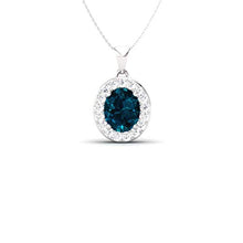 Load image into Gallery viewer, Diamondere Natural and Certified Oval Cut London Blue Topaz and Diamond Petite Necklace in 14k White Gold | 0.51 Carat Pendant with Chain