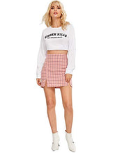 Load image into Gallery viewer, WDIRARA Women's Plaid Skirt High Waist Split Front Zip Up Mini Bodycon Skirt Light Pink M