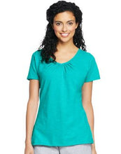 Load image into Gallery viewer, Hanes Women's Shirred V-Neck T-Shirt, Eco Teal, Small