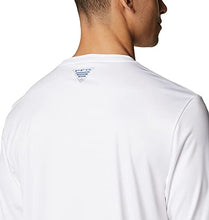 Load image into Gallery viewer, Columbia Men's Terminal Tackle PFG Running Line Long Sleeve, White/Collegiate Navy Sailfish, X-Large