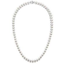 Load image into Gallery viewer, PAVOI Sterling Silver Round White Simulated Shell Pearl Necklace Strand | Pearl Choker Necklace | Jewelry for Women - 22" Length (6mm)