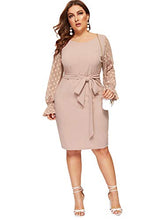Load image into Gallery viewer, SheIn Women's Plus Elegant Dot Mesh Contrast Bell Sleeve Stretchy Bodycon Pencil Dress Dusty Pink 0X-Large