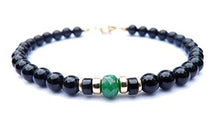Load image into Gallery viewer, Mens 14K GF Genuine Emerald May Birthstone, Faceted Emerald Gold Gemstone Beaded Bracelets, Husband Father Son Gifts for Him, Jewels for Gents