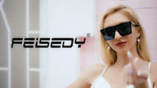 Load image into Gallery viewer, FEISEDY Fashion Siamese Lens Sunglasses Women Men Succinct Square Style UV400 B2470 (Black & Marbling, 60)