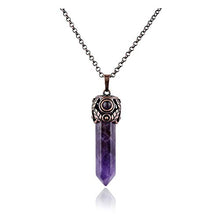 Load image into Gallery viewer, Top Plaza Amethyst Healing Crystal Stone Hexagonal Prism Gemstone Quartz Pendant Necklace Retro Antique Brass Chakra Jewelry for Womens Girls